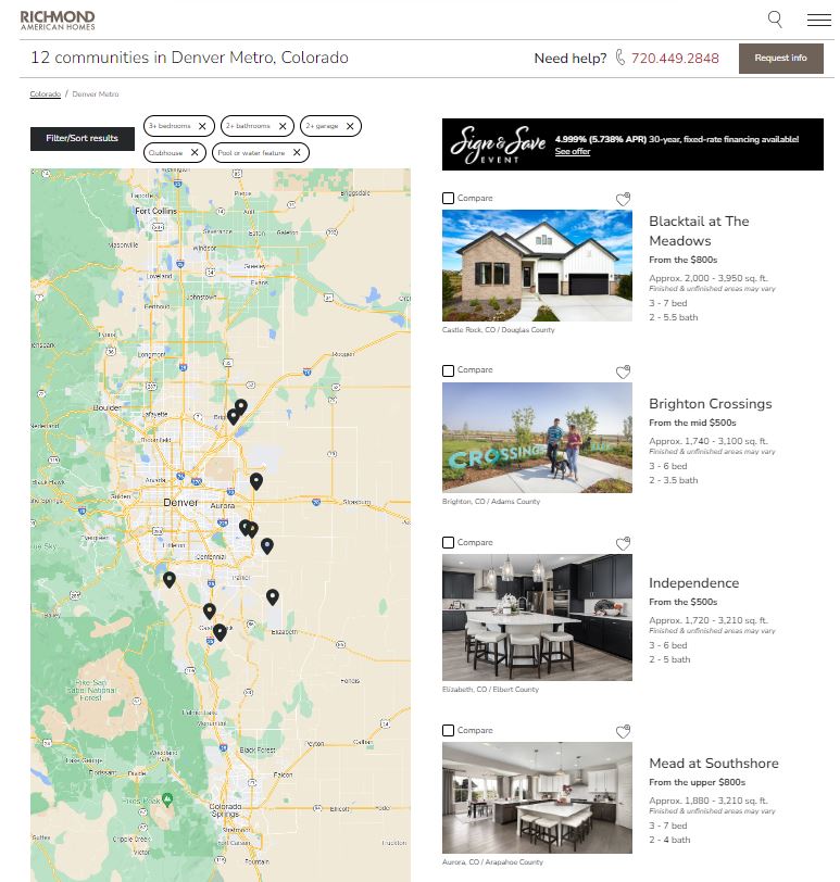 Communities landing page with map of community locations