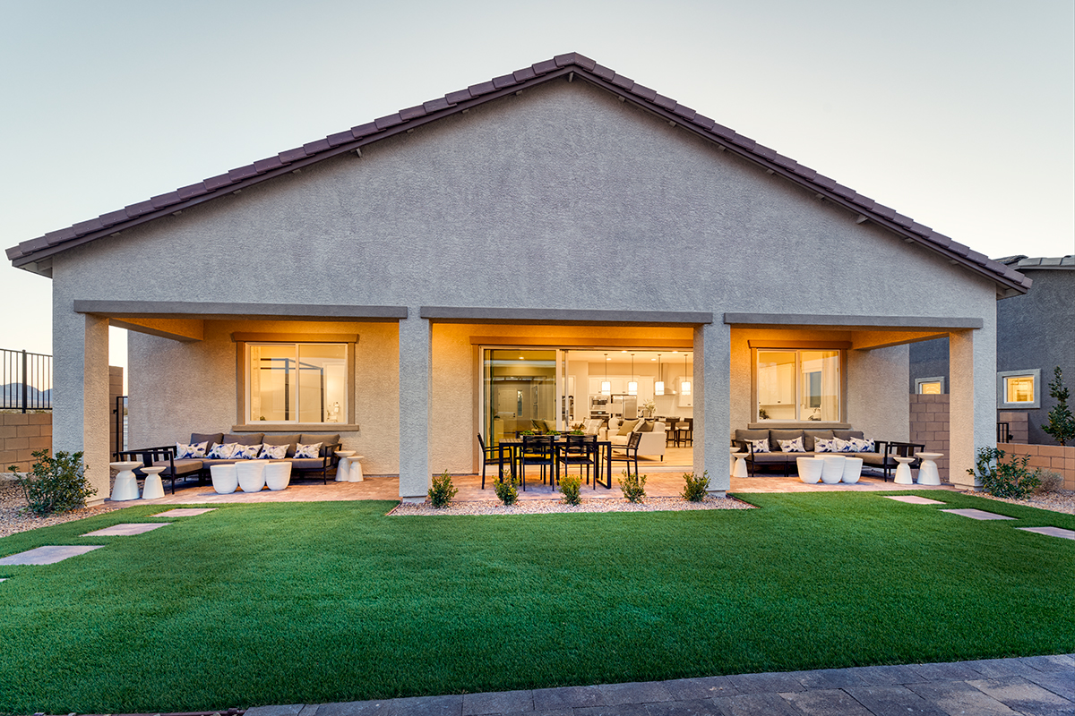 Backyard of a stunning ranch floor plan